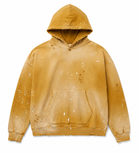 Sudadera con capucha para hombre, estilo streetwear, oversize, de forro polar, con lavado ácido y efecto desgastado, con salpicaduras de pintura, personalizable, lisa, al por mayor - Product Image 1