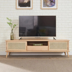 Mueble de TV con madera maciza de teca y ratán con color natural para sala de estar, hotel, Villa y apartamento - Product Image 1