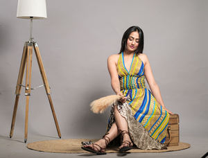 Latest Summer Boho Print Short <b>Dress</b> 100% Silk V-Neck Maxi <b>Dress</b> for <b>Women</b> <b>Sexy</b> Beach Wear Backless Halter Washable Floor-Length - Product Image 4