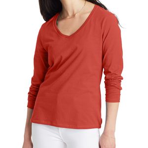 Women's Red Long Sleeve V-Neck Knitted T-Shirt Cotton Blouse for Hospital <b>Scrub</b> <b>Tops</b> - Product Image 1