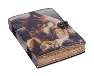 Wolf Leather Printed Style Design Handmade Journal 120 Deckle Edge Vintage Paper Notebook & Sketchbook Cover Customized Book Log