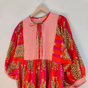 Robe maxi bohème en coton à imprimé floral à manches longues et col en V pour femmes, tenue de soirée d'été, style décontracté fait à la main - Product Image 1