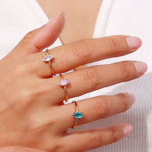 Gold Vermeil 3x5 MM Marquise Gemstone <b>Ring</b> - Plain Band Adjustable <b>Ring</b> - 925 Silver Handmade <b>Ring</b> - Product Image 2