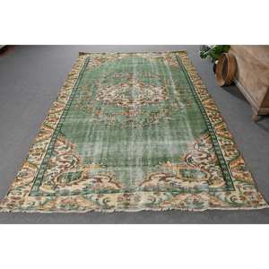 พรมทอแบบแบนทำด้วยผ้าขนสัตว์สีเขียวโบราณขนาด5,9 x 9,3ft พรมตุรกีแบบเย็บปะติดสำหรับห้องนั่งเล่นห้องโถงน้ำยางตกแต่ง - Product Image 1