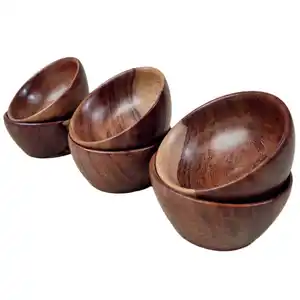 天然木质沙拉服务碗定制搪瓷涂层桌面木碗低价顶级销售可持续碗