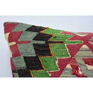 Multicolor Wool Patchwork Kantha 16x24 Inch Woven Decorative <b>Pillow</b> with Vintage Pattern - Product Image 2