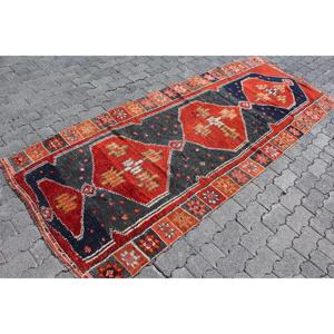 Turkish Vintage Rug 3.5x9.1 ft (108x278 cm), Herki <b>Red</b> <b>Wool</b> Rug - Product Image 3