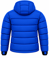 Blouson matelassé à capuche pour homme, épais et chaud, fermeture éclair sur le devant, bleu uni, coupe-vent, style streetwear hiver.