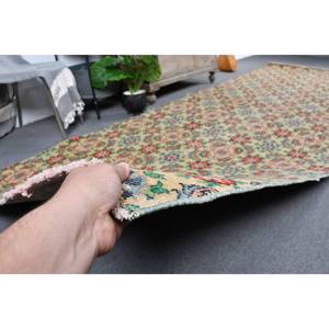 พรมขนสัตว์สีเบจเย็บปะติดปะต่อกันสีแดงแบบดั้งเดิม4.4 x 12.4ft พื้นที่ขนาดใหญ่สไตล์ตุรกีรูปสี่เหลี่ยมผืนผ้าโถงทางเดินสำหรับวัยรุ่นห้องนอนเตียงนอนน้ำยาง - Product Image 4