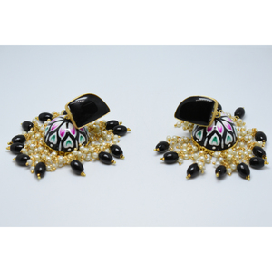 Cuentas largas de latón con acabado de mate dorado, jhumki, pendientes de tuerca de piedra, partywear tradicional de meenakari para niñas y mujeres - Product Image 2
