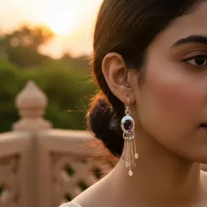 Women's 925 Silver Gold-Plated Amethyst Drop <b>Earrings</b> Trendy <b>Dangle</b> Jewelry with Pearl <b>Diamond</b> Zircon for Parties or Gifts - Product Image 3