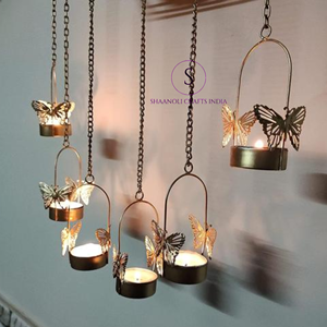 Indian New Arrival 2024 Handmade Decorative Item <b>Butterfly</b> Hanging Candle <b>Tea</b> Light Holder With Chain Chandelier Decor Hanging - Product Image 6