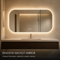 Kingstin miroir de salle de bain LED, taille et épaisseur sur mesure, sans cadre, 3 teintes, antibuée, musique Bluetooth, OEM