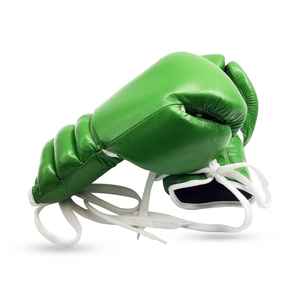 ถุงมือซ้อมมวยแบบมืออาชีพสำหรับผู้ใหญ่ถุงมือฝึกหนัง PU แบบผูกเชือกโลโก้สีเขียวออกแบบได้ตามต้องการ - Product Image 3