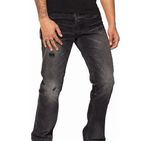 OME Jeans décontractés en coton pour hommes épais et uni noir imprimé avec des décorations de trous lavés taille moyenne avec - Product Image 5