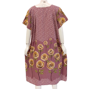 Chrysanta เดรสผ้าเรยอนยาวถึงเข่าลายดอกไม้มีกระดุมแขนสั้นด้านหน้าทนทานสวมใส่ง่ายนุ่มเรียบง่าย - Product Image 4