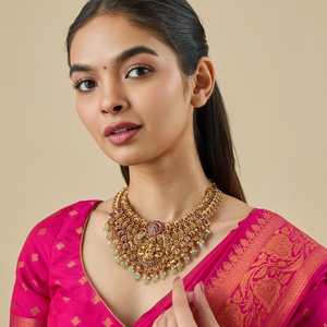 Antique Gold Plated Zinc Alloy Short Women's <b>Necklace</b> Diamond Pearl Beads Claw Setting Inlay Technology Religious Style Wedding - Product Image 1