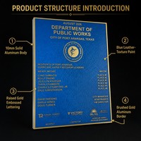 Plaque Murale Métallique Personnalisée pour Institutions, en Aluminium Massif, Finition Texture Cuir Bleu, Lettrage Doré en Relief