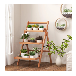 Support de plantes en bois d'acacia, étagère pour pot de fleurs, intérieur/extérieur, 3 niveaux, écologique, durable, léger, moderne, élégant - Product Image 4