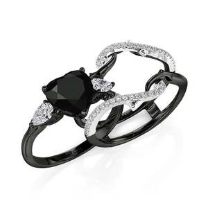 Ensemble de bagues de mode Jeulia Black Heart Thorns à trois pierres - Product Image 1