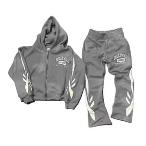 ชุดวอร์มมีฮู้ดสีดำแบบซิปเต็มตัว พร้อมกางเกงขายาวสีขาว ตราสินค้า Trackstar OEM Private Label - Product Image 6