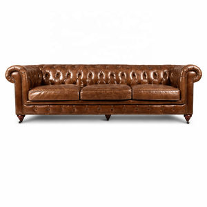 Sofá Chesterfield de Cuero Genuino de Búfalo |   Muebles de Estilo Industrial Vintage para Sala de Estar de Hotel o Villa |   Sofá de 3 Plazas Acolchado de Lujo - Product Image 1
