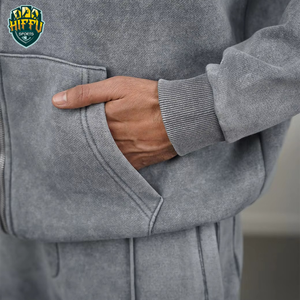 2025 nuevo estilo 100% algodón lavado ácido pesado chándal para hombre con pantalón acampanado cremallera Sudadera con capucha logotipo personalizado para invierno - Product Image 4