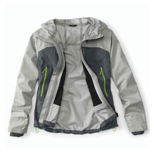 Veste de pluie unisexe en toile imperméable à capuche pour la randonnée |   Fermeture éclair |   Vêtements de sport d'extérieur gris anthracite bicolore, design multi-poches - Product Image 2