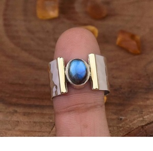 Anillo de labradorita natural Plata de Ley 925 hecho a mano Banda ancha declaración regalo joyería - Product Image 3