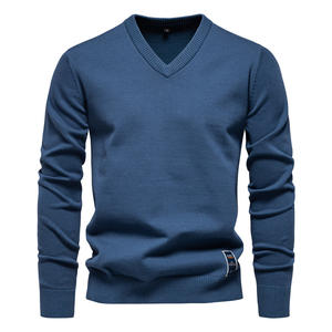 Dernier nouveau design 2025 automne hiver hommes chandails col en v pull couleur unie pull pull pour hommes - Product Image 5