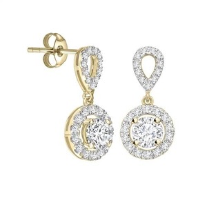 Elegantes Pendientes de Diamantes Finos con Corte Redondo y Halo Simple, Diamante Cultivado en Laboratorio de 0.60 Ct en Platino, para Bodas, Compromisos y Fiestas - Product Image 1