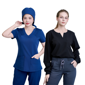 ชุดยูนิฟอร์มพยาบาลแบบยืดได้ ยี่ห้อ FMF/ยี่ห้อลูกค้า คอตั้ง แขนสั้น ชุดผู้ป่วยในโรงพยาบาล ผ้าฝ้ายแคนวาส ชุดสครับแบบสั่งทำ - Product Image 1