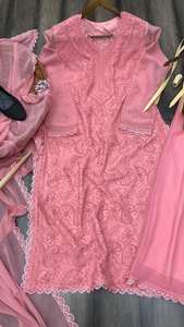 Top bordado Georgette de imitación hecho en India moderno con Plazo de trabajo y Dupatta Ideal para uso diario en la oficina y estilo informal - Product Image 2