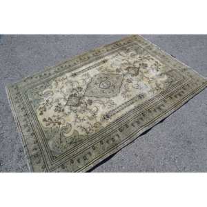 Alfombra turca Vintage verde Beige clásica 4,9X7 pies área grande lana látex respaldo Patchwork para pasillo dormitorio alfombra de noche - Product Image 4