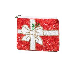 Monedero de Navidad con Cuentas Bordadas y Logotipo Personalizado HO HO, Diseño de Adorno Navideño con Cuentas de Semillas, Monedero Bordado - Product Image 2