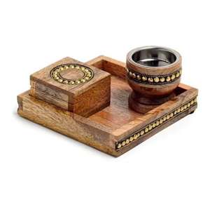 Traditional Arabic Wooden Incense <b>Burner</b> Jar <b>Oud</b> <b>Burner</b> Set With Antique Brass Studs Bakhoor & Mubkhar Set At Best Price - Product Image 1
