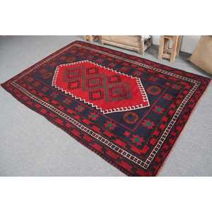 Tapis vintage 4,8 x 7,4 pieds, tapis persan turc rouge en laine - Product Image 4