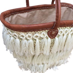 Straw Bohemian <b>Tote</b> <b>Bag</b> with Tassel Open Closure Solid Color <b>Beach</b> Handbag for Women Barrel Shaped Summer Carryall - Product Image 3