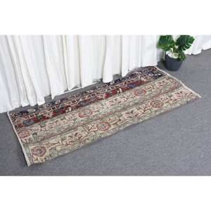 Vintage 1.8 X 4.4ft <b>Red</b> Beige Turkish <b>Wool</b> Eco Friendly Traditional Rug Classic Large Area Rectangle Patchwork Hallway Latex - Product Image 2