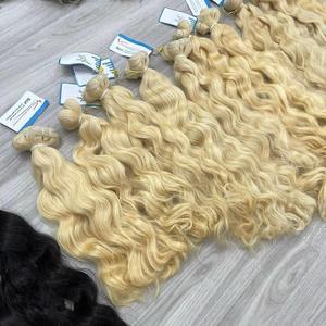 Cabello humano vietnamita de la mejor calidad al por mayor pelucas Bdles pelo de trama de color rubio nuevo estilo ondulado natural caliente materia prima - Product Image 1