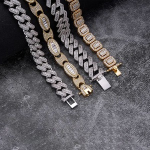 สร้อยคอและสร้อยข้อมือเพชรทองคำขาว 14K สำหรับผู้ชาย คุณภาพสูง เพชรโมอิสซาไนต์ VVS ระดับพรีเมียม สร้อยคิวบาลิงค์ หรูหรา สวยงาม - Product Image 2