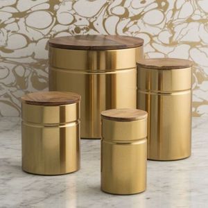 Haute qualité nouveau Design laiton plaqué or décor à la maison avec couvercle en bois stockage en métal étain Conatiners boîte - Product Image 6