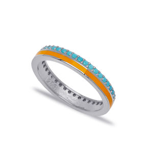 Orange Enamel Design <b>Turquoise</b> Stone Band <b>Ring</b> Turkish Handmade Wholesale 925 Sterling Silver Jewelry - Product Image 5