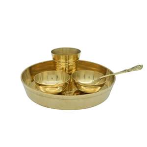 Pooja thali อินเดีย pouja ของขวัญประตูงานแต่งงานเสื้อทองเหลือง pooja ทำจากเงินหรูหรา - Product Image 5