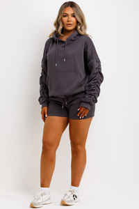 เสื้อฮู้ดแบบสวมหัวของผู้หญิงเสื้อมีฮู้ดแบบสวมหัวแขนเสื้อแบบรูดันยับได้สำหรับผู้หญิงในยิมและออกกำลังกาย - Product Image 6