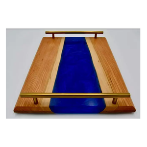 Plateau rectangulaire personnalisé, plat de service élégant en bois et résine époxy pour la maison, vaisselle décorative écologique pour aliments, thé, café - Product Image 3