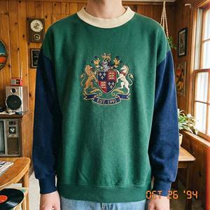 Sudadera de Felpa Francesa 100% Algodón, Gruesa, Unisex, Estilo Retro Académico, Lavado Ácido, con Logotipo Bordado, Diseño Colorblock - Product Image 1