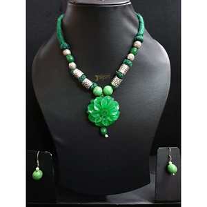 Floral Design Bohemian Fine Jewelry Set <b>Gold</b> Plated Green Zircon and <b>Pearl</b> <b>Necklace</b> with Earrings for Ladies Perfect Gift - Product Image 4