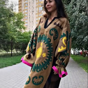 Lujoso vestido largo floral bordado mexicano vestido de noche de varios estilos para damas de manga larga estilo bohemio para uso informal de Resort - Product Image 3