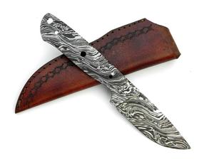 Couteau de chasse en acier damas fait à la main de 6 pouces avec gaine en cuir Kit de fabrication de couteau à lame vierge OEM personnalisable - Product Image 5